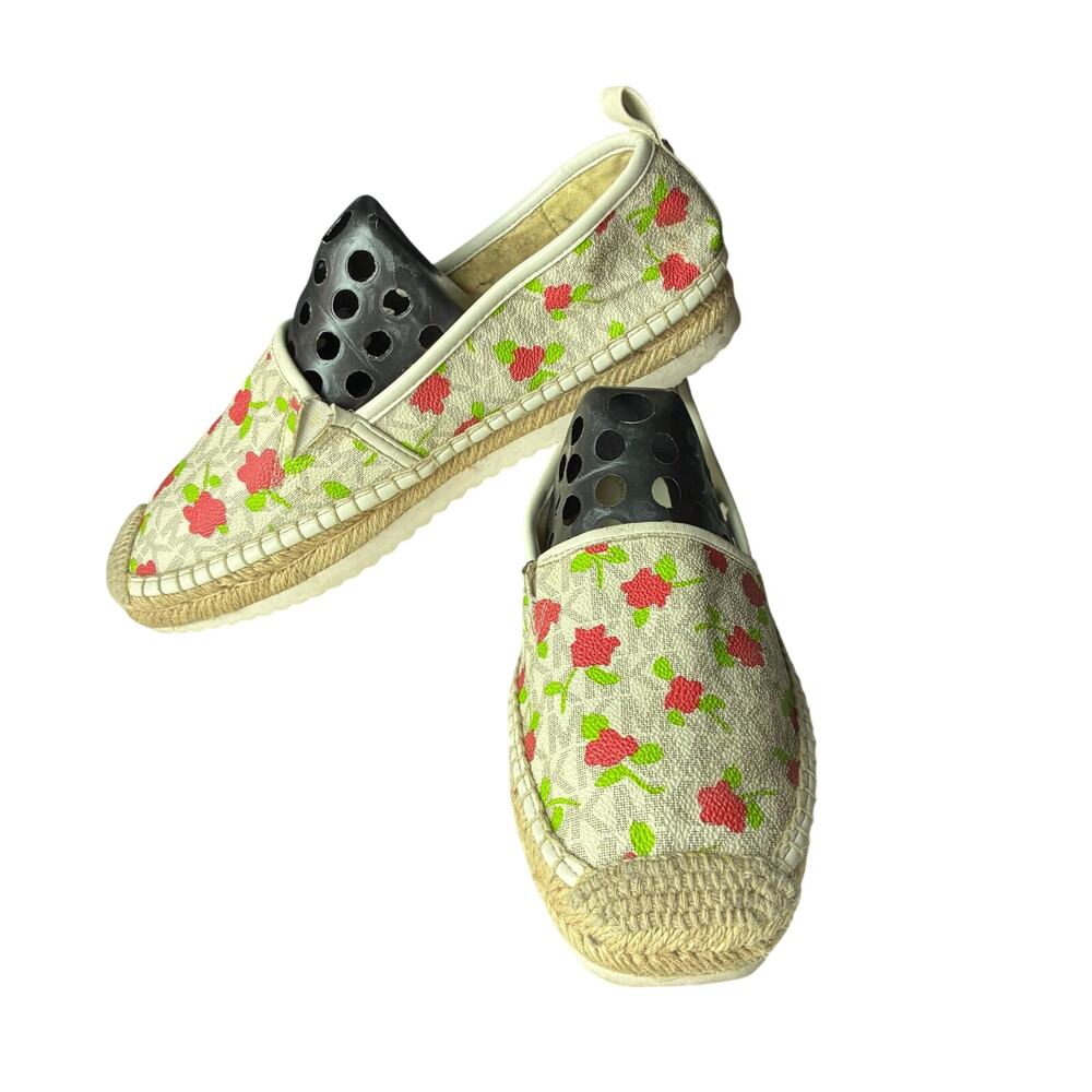 Michael Kors Kendrick Floral Logo Espadrilles MK Monogram Slip On Flats 7M 37